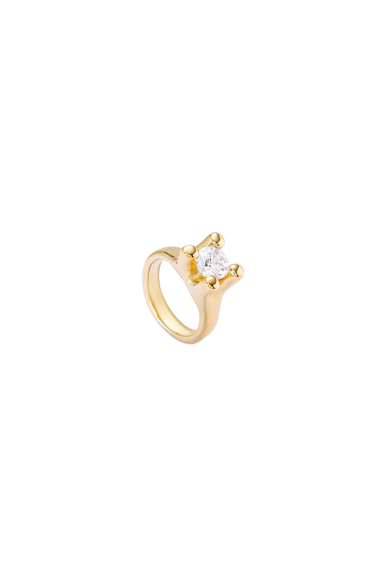 18K Gold-Plated Ring With White Cubic Zirconia, Main, color, Metallic Gold