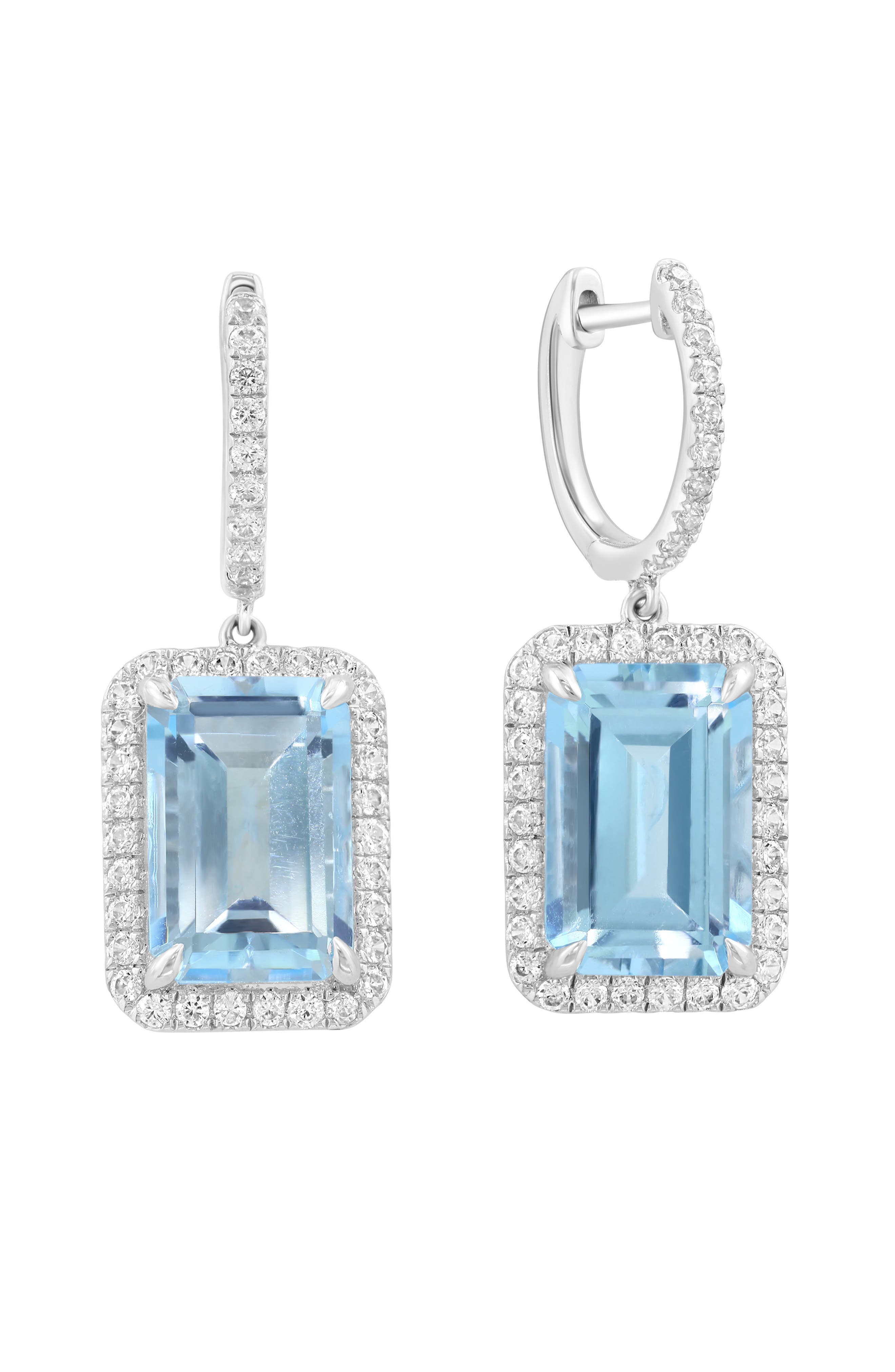 EFFY Sterling Silver Blue Topaz & Zircon Drop Huggie Hoop Earrings