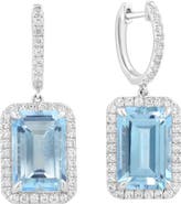 EFFY Sterling Silver Blue Topaz & Zircon Drop Huggie Hoop Earrings