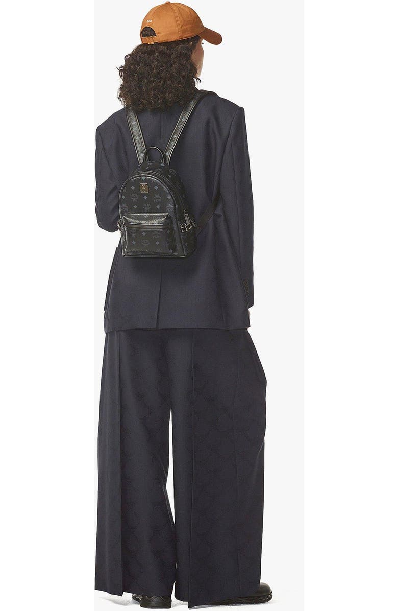 MCM Mini Stark Side Studs Backpack in Visetos, Alternate, color, Black