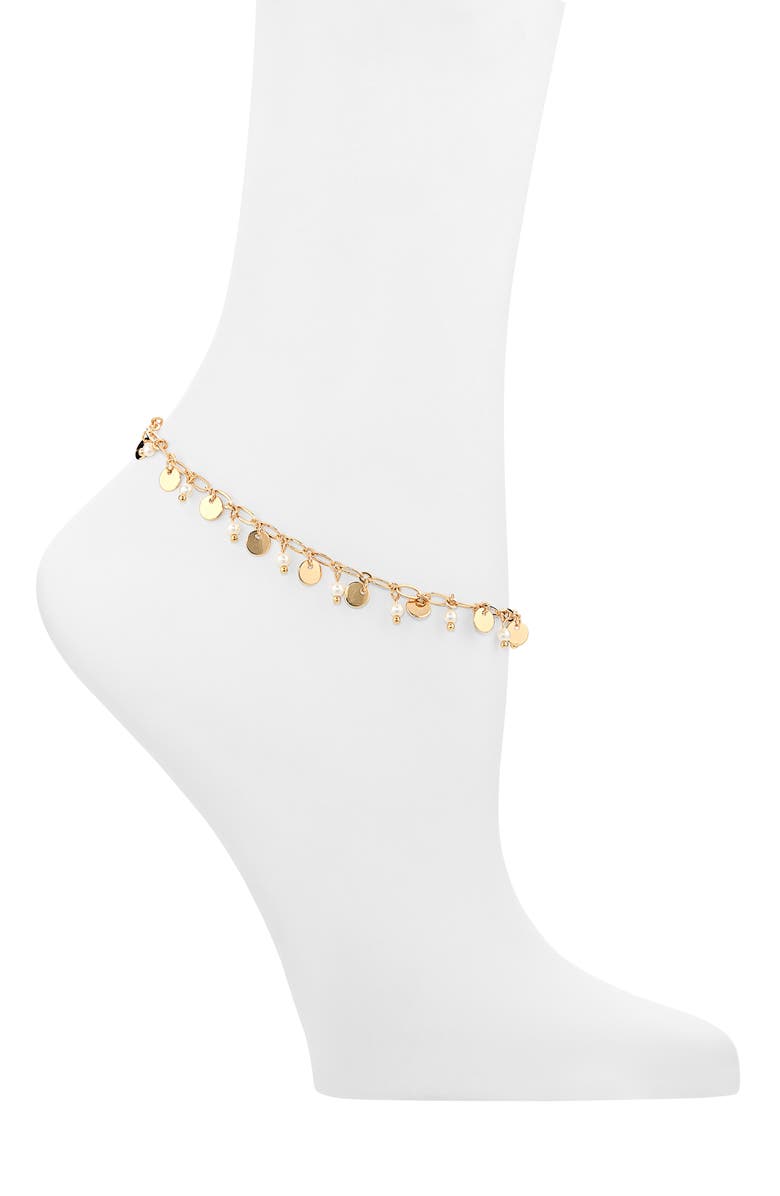 Nordstrom Faux Pearl & Coin Charm Anklet, Main, color, White- Gold