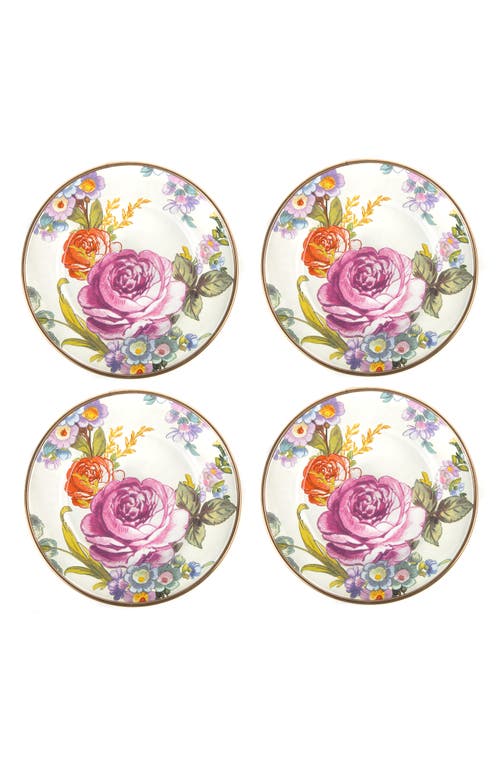 Mackenzie-childs Mackenzie Childs Flower Market Set Of 4 Enameled Steel Appetizer Plates In Multi