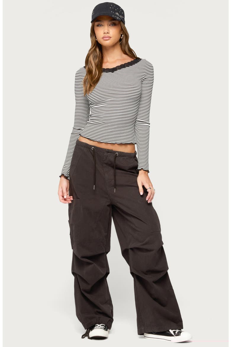 Jaela Lace Trim Striped Top, Alternate, color, BLACK-AND-WHITE