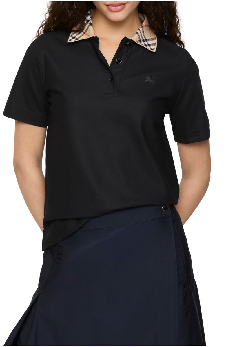 Burberry Check Collar Cotton Polo Shirt, Main, color, Black