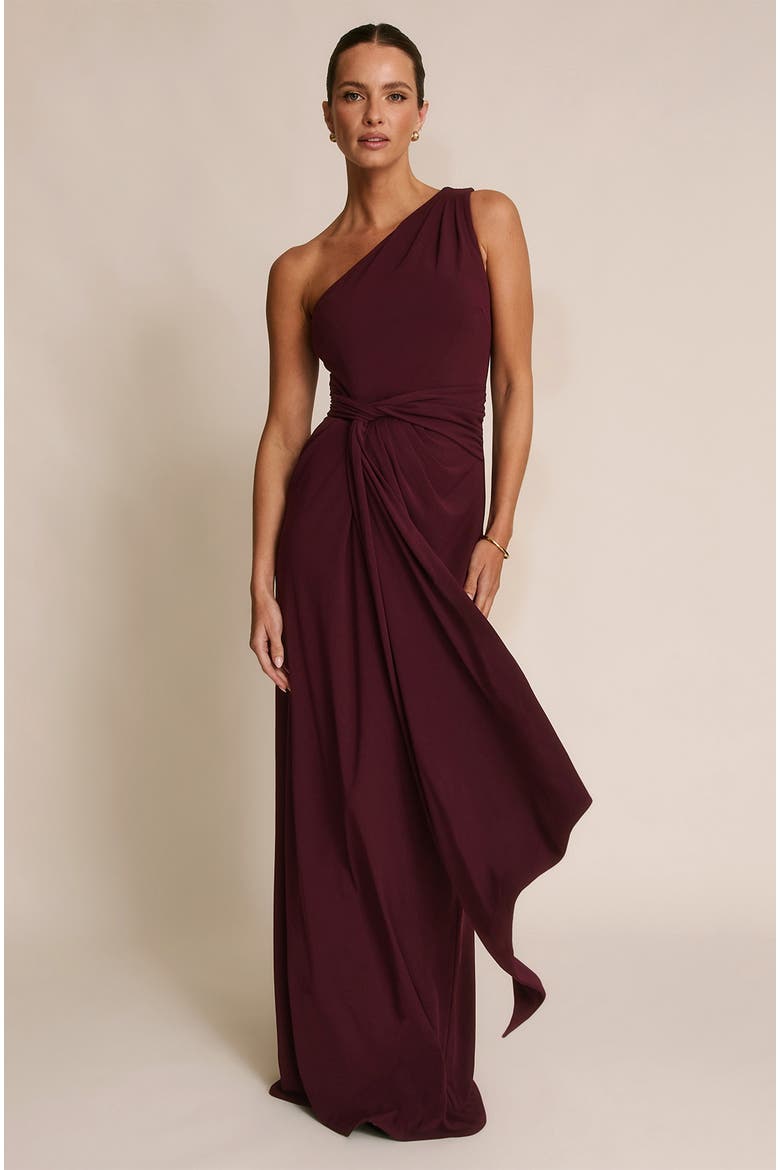 Andie One Shoulder Stretch Maxi Dress, Main, color, Merlot