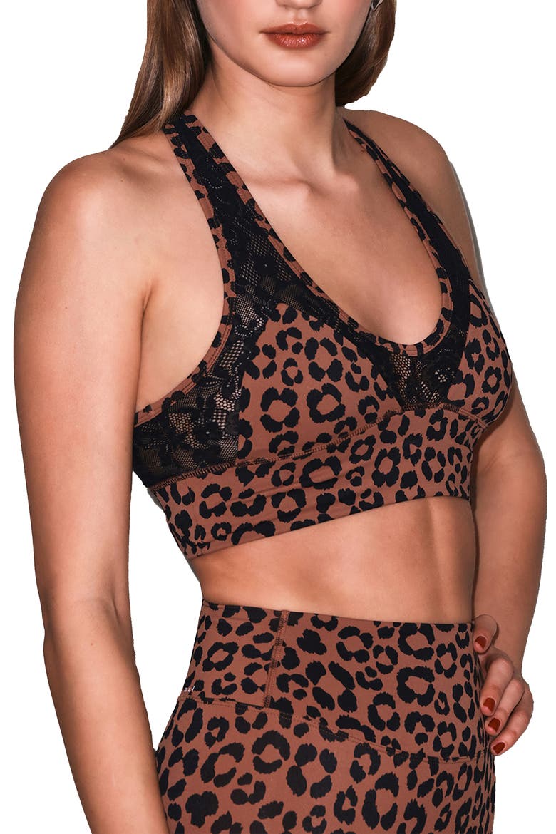 Le Stretch Lace Sports Bra, Alternate, color, Neautral Leopard