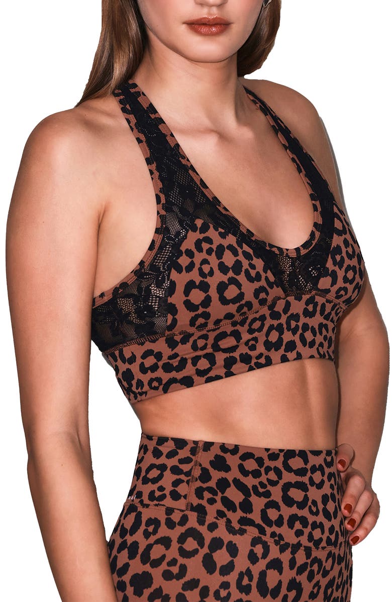 Fleur Du Mal Le Stretch Lace Sports Bra, Alternate, color, Neautral Leopard
