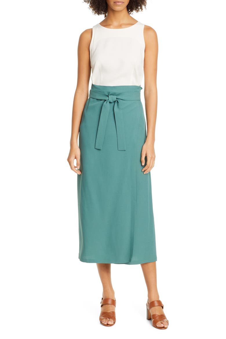 Cady Sleeveless Tie Waist Satin Dress, Main, color, HUNTER GREEN