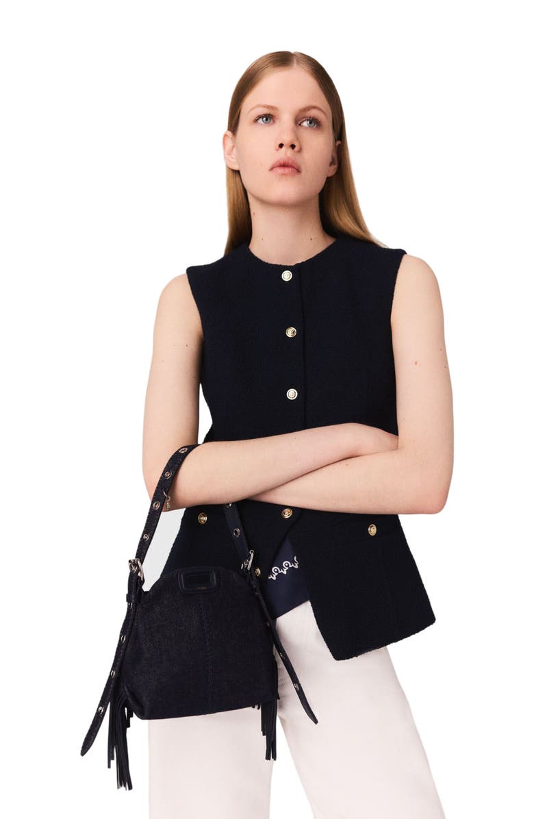 maje Sleeveless tweed jacket, Alternate, color, Navy