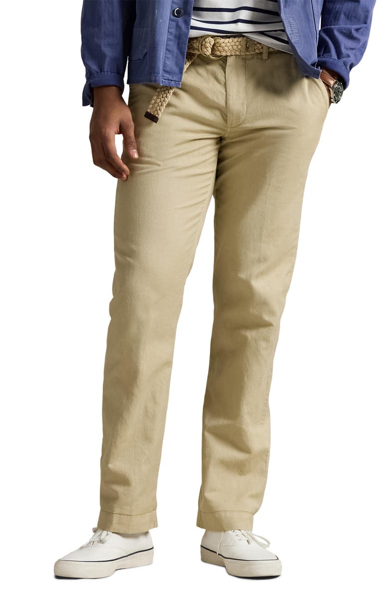 Polo Ralph Lauren Straight Fit Linen & Cotton Pants, Main, color, Coastal Beige