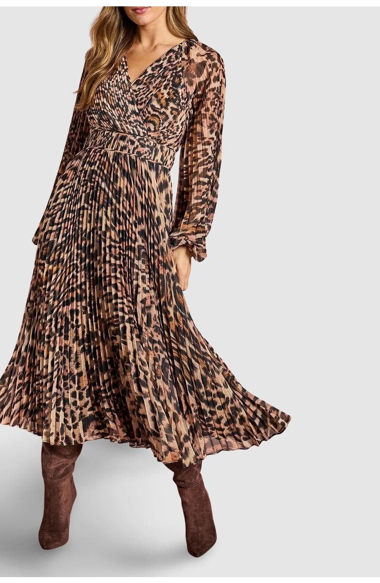 Coast Long Sleeve Chiffon Wrap Midi Dress, Alternate, color, Animal