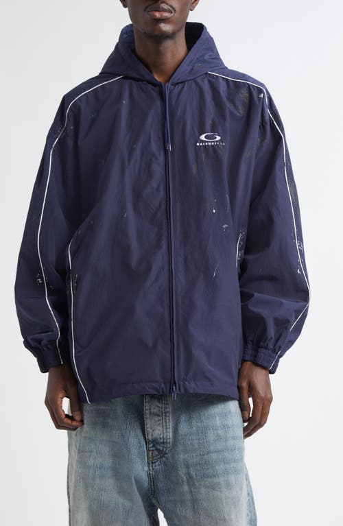Balenciaga Paint Splatter Track Jacket In 4140 Marine Blue