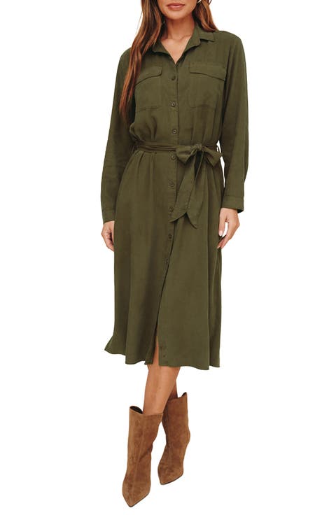 Tie Waist Long Sleeve Midi Dress