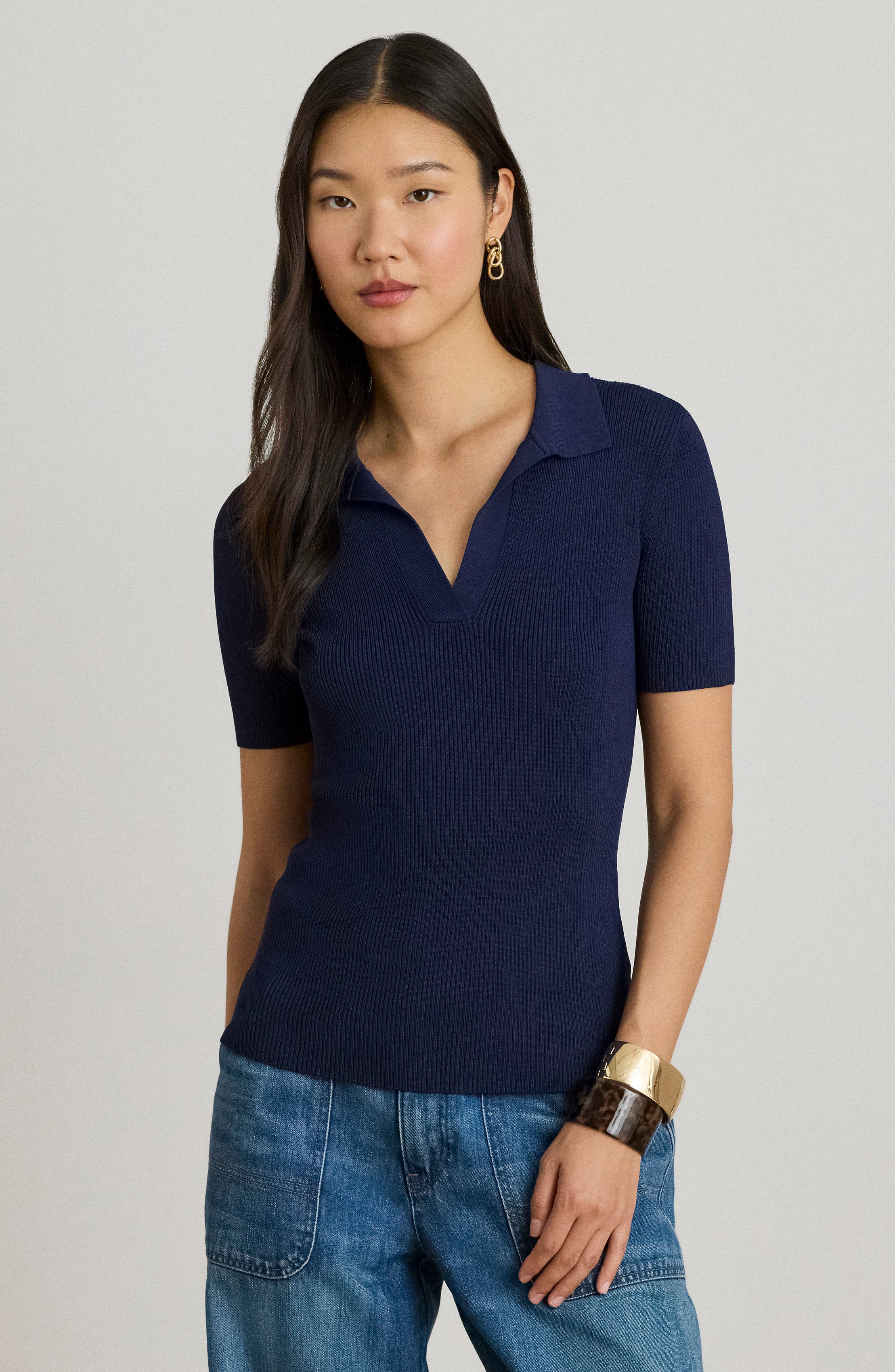 Rib Knit Polo Sweater - image 2