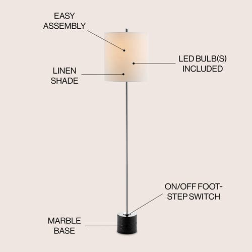 Jonathan Y Levitt 60.5" Marble/metal Led Floor Lamp, Black/chrome In Chrome