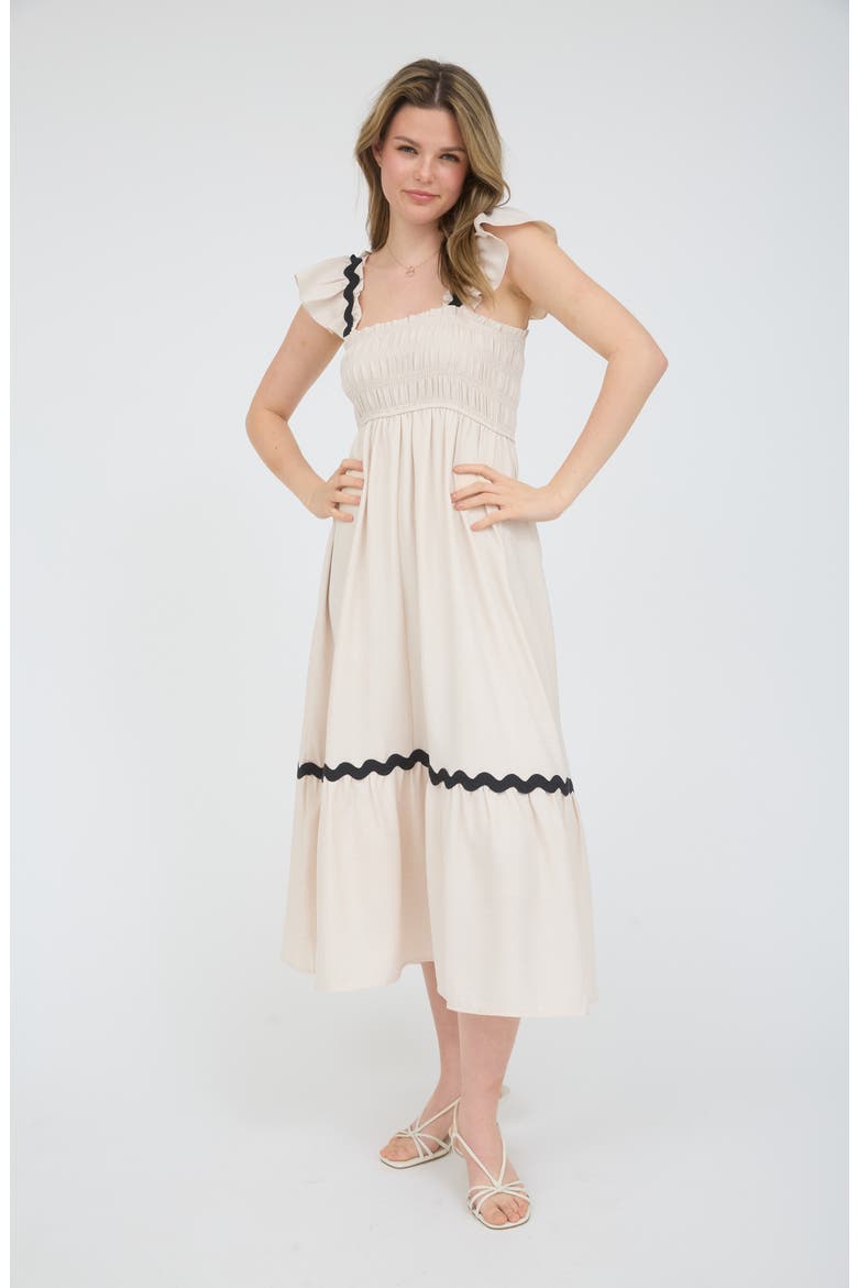 Wavy Ribbon Tiered Midi Dress, Alternate, color, LIGHT KHAKI