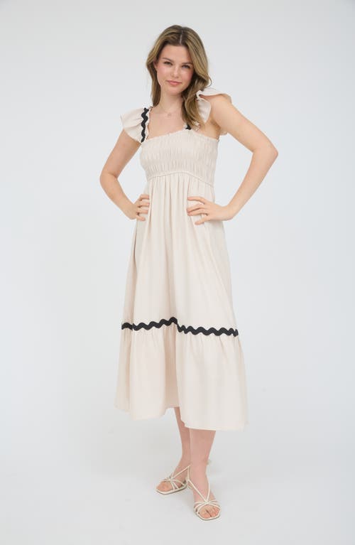 August Sky Wavy Ribbon Tiered Midi Dress