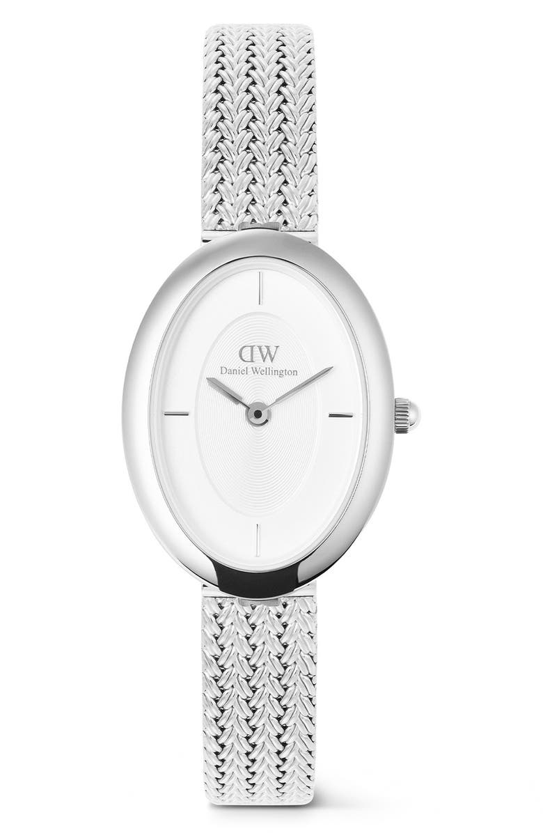 Daniel Wellington Juliette Braided Mesh Strap Watch, 20mm x 26mm, Main, color, Silver