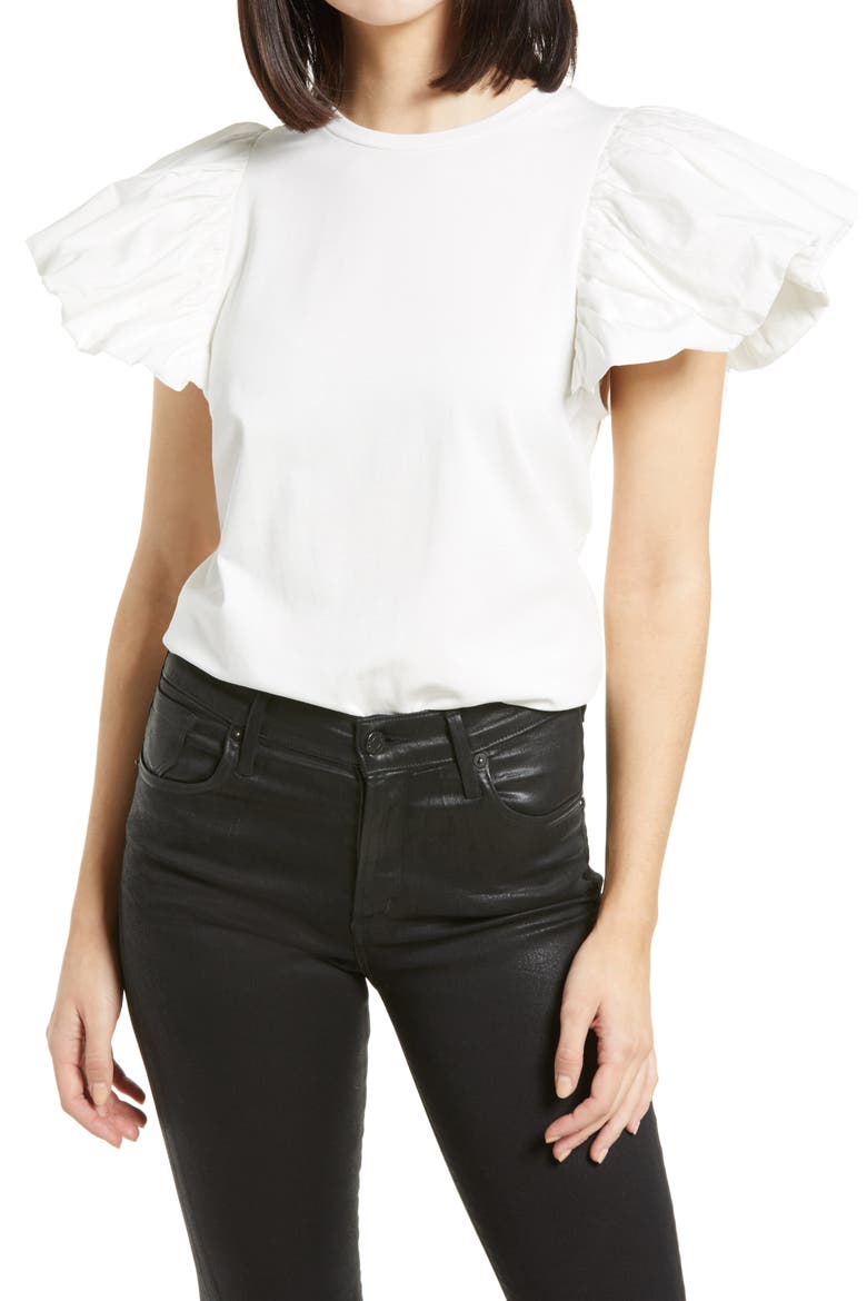 Balloon Sleeve Top, Main, color, WHITE