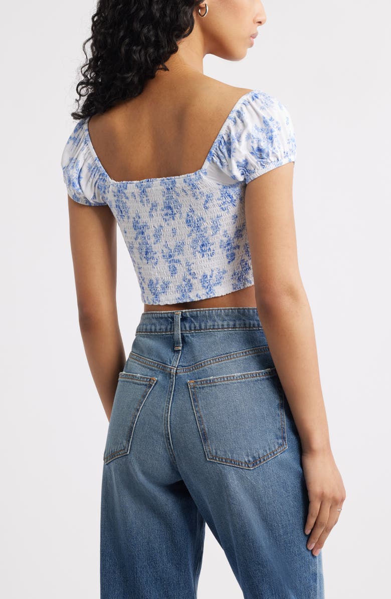 BP. Smocked Crop Top, Alternate, color, White- Blue Summer Toile