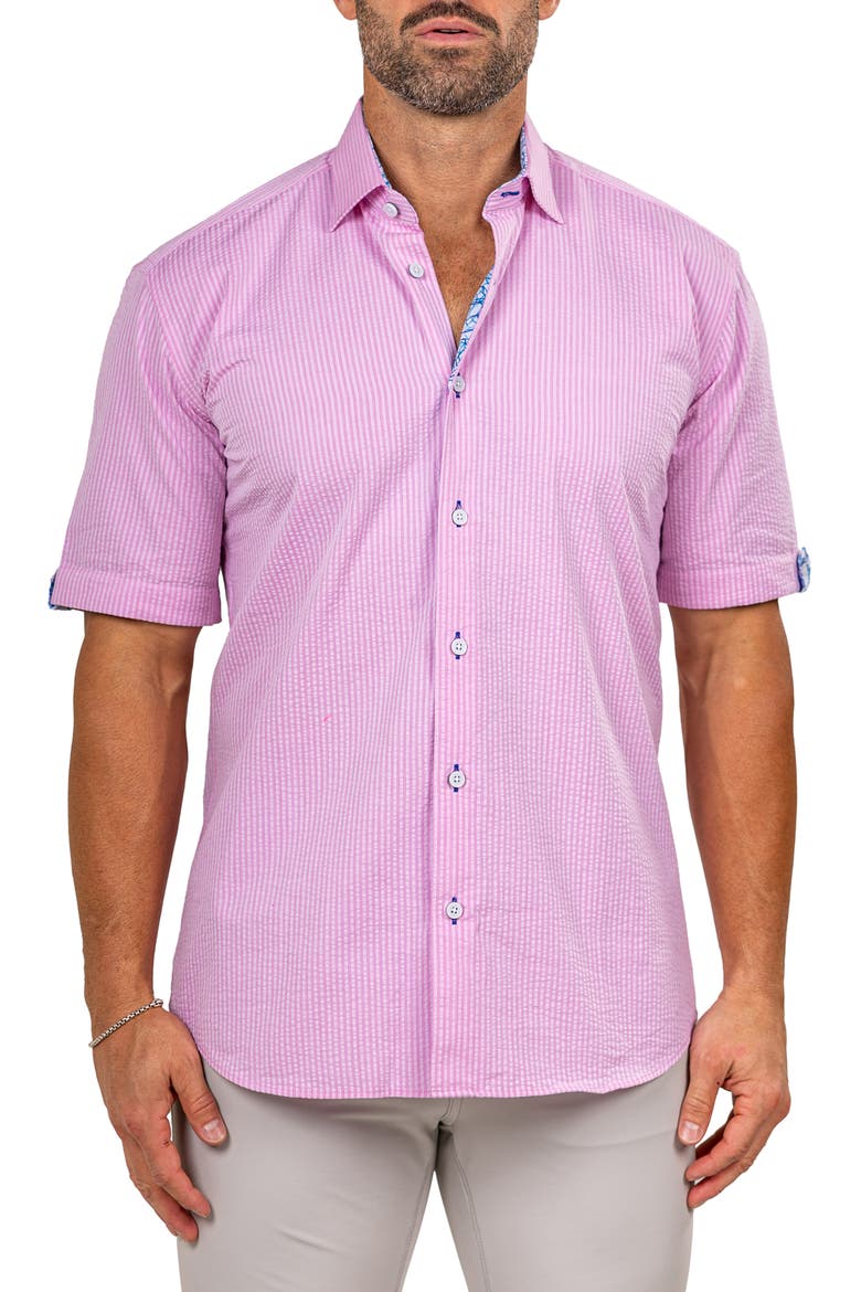 Galileo Marthy Short Sleeve Cotton Button-Up Shirt, Main, color, PINK