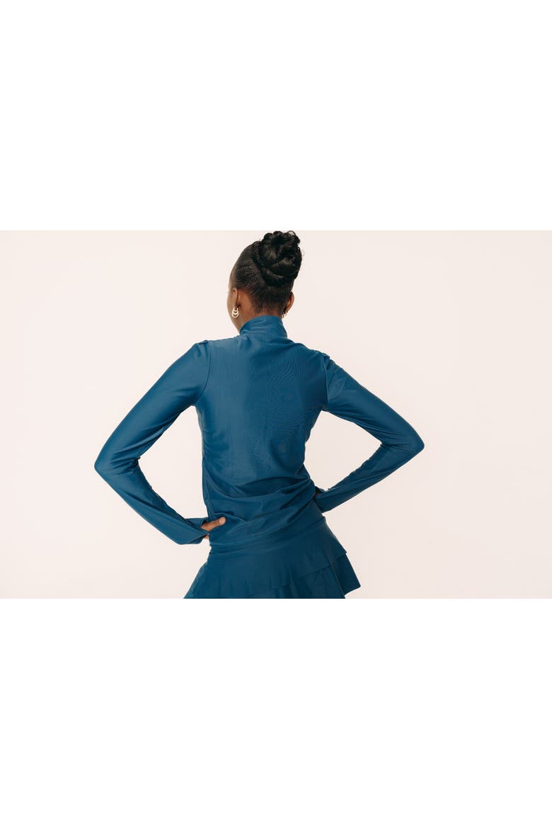Women's Zip-Front Rash Guard Swim Top - UPF 50+, Alternate, color, Medium Teal Turquoise