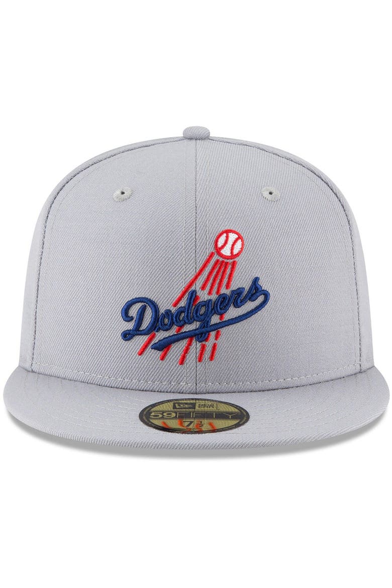 Men's New Era Gray Los Angeles Dodgers Cooperstown Collection Logo 59FIFTY Fitted Hat, Alternate, color, Gray
