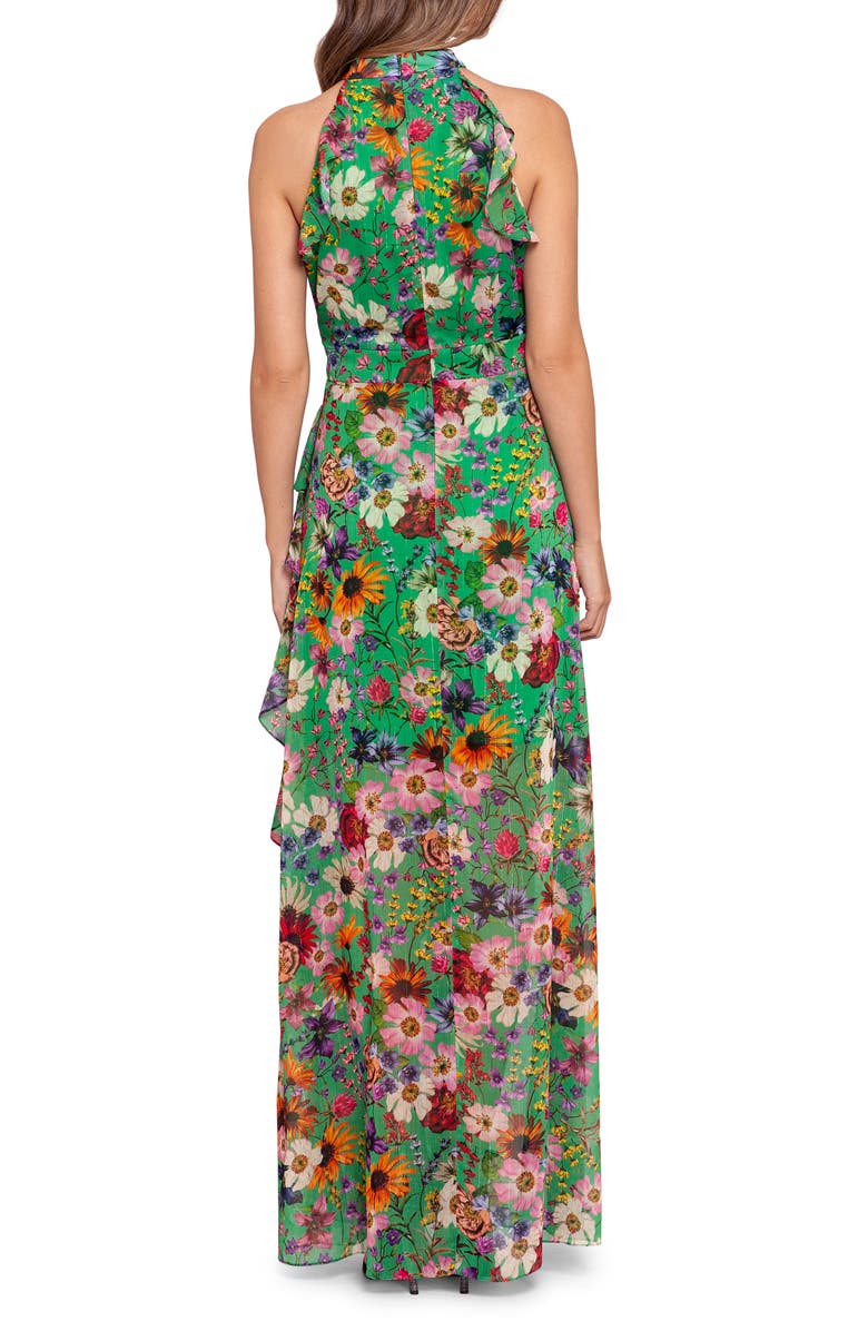 Betsy & Adam Floral Print Ruffle Chiffon Gown, Alternate, color, 