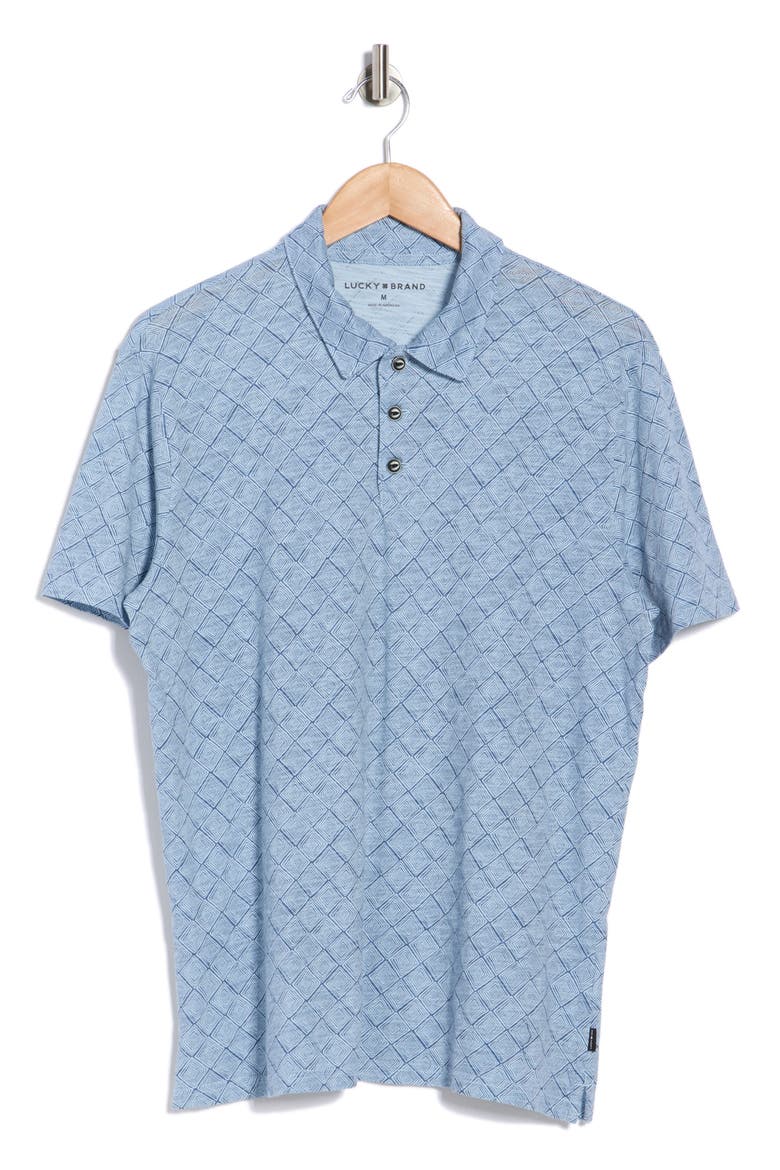 Geo Print Slubbed Cotton Polo, Alternate, color, BLUE PRINT