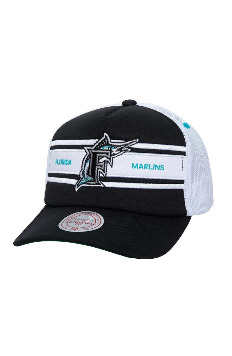 Mitchell & Ness Men's   Black Florida Marlins Sideline Trucker Adjustable Hat, Main, color, 