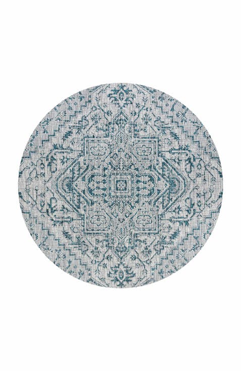 Estrella Bohemian Medallion Textured Weave Indoor/Outdoor Round Area Rug
