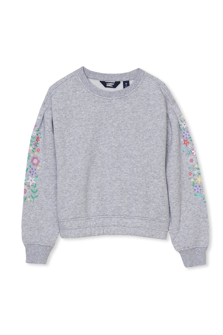 Girls Crew Neck Embroidered Sweatshirt, Main, color, Puff/Floral/Gray Heather