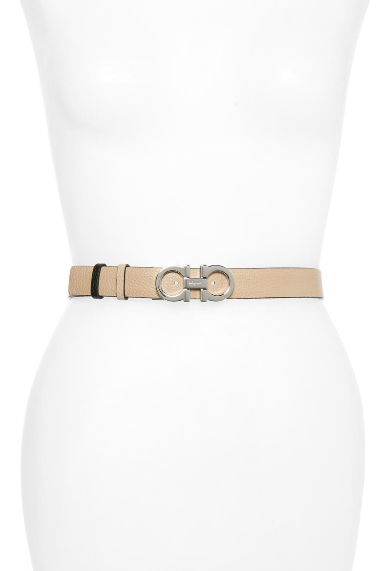 Double Gancio Reversible Leather Belt, Main, color, NEW BISQUE/NERO