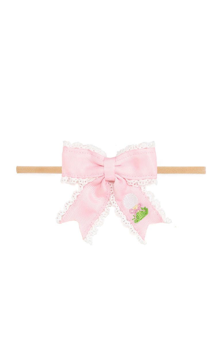 Golf Tee Embroidered Lace Bow Baby Headband, Main, color, Pink