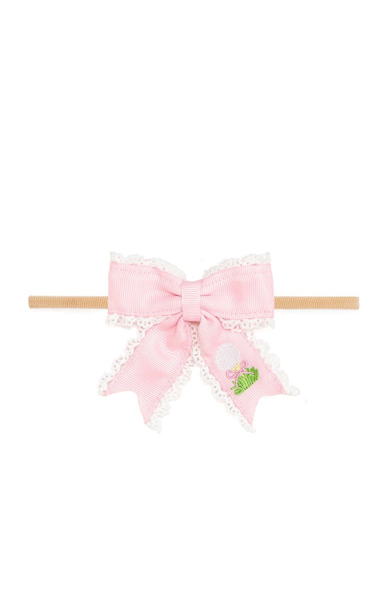 Sweet Wink Golf Tee Embroidered Lace Bow Baby Headband, Main, color, Pink