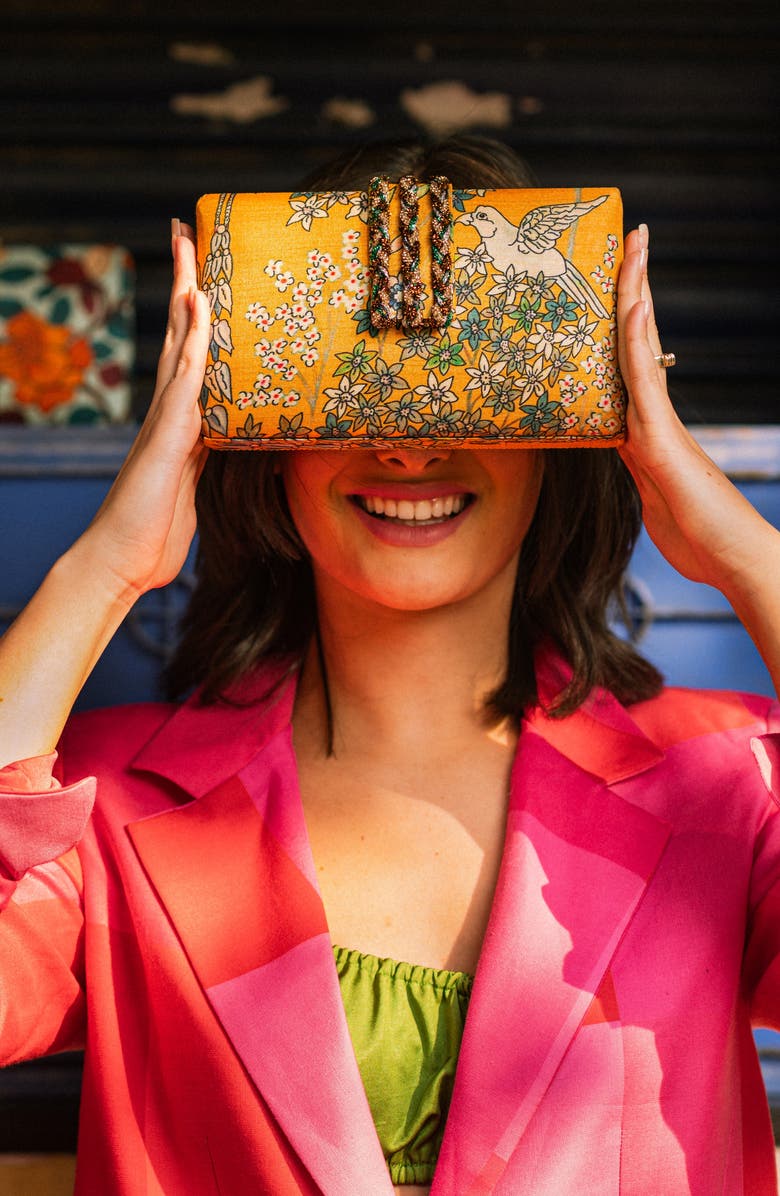 Simitri Printed Braid CLutch, Alternate, color, Orange Paradise Bird