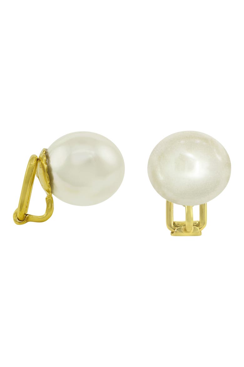 Round Simulated Pearl Clip Earrings, Main, color, WHITE