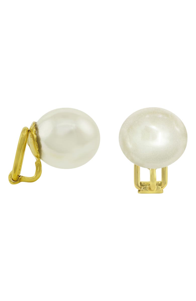 Majorica Round Simulated Pearl Clip Earrings, Main, color, 