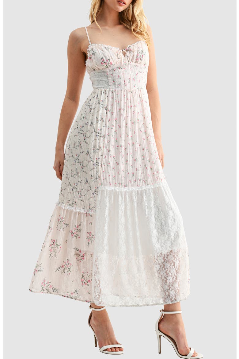 Patchwork Sweetheart Neck Midi Dress, Alternate, color, IVORY MULTI FLORAL