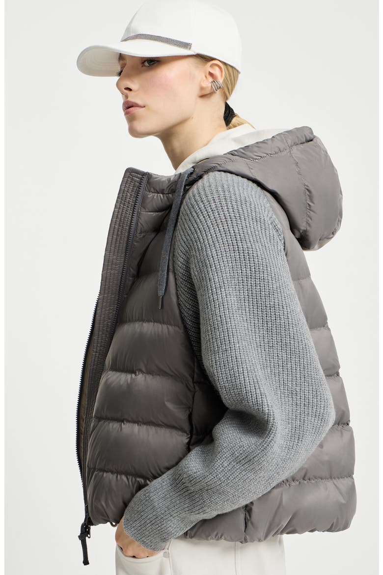 Nylon hooded down jacket, Alternate, color, Grey