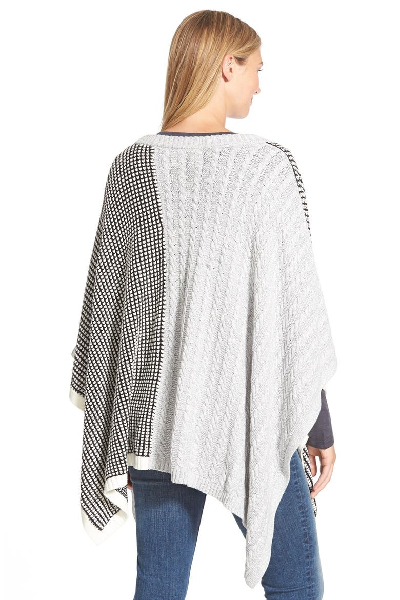 Cable & Waffle Stitch Knit Poncho, Alternate, color, GREY HEATHER