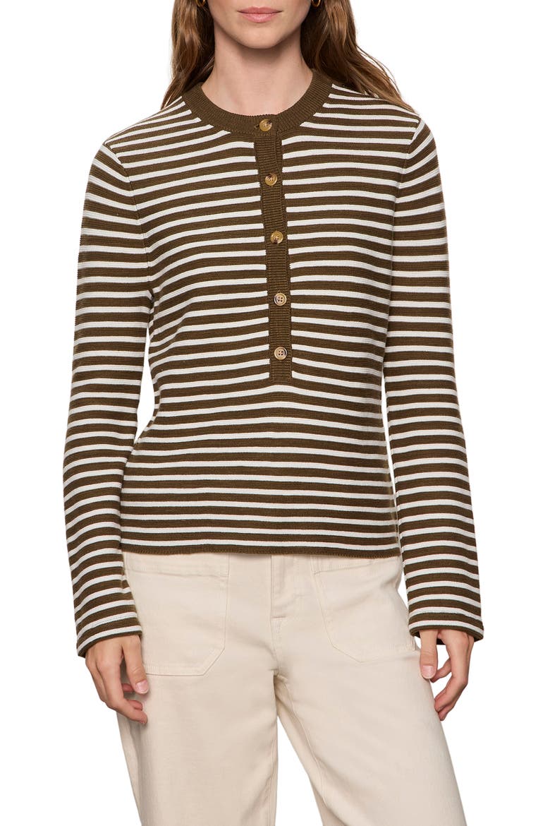 Everyday Henley Sweater, Main, color, FORAGE GREEN/ CHALK STRIPE