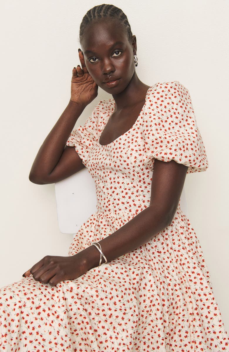 Reformation Everlyn Puff Sleeve Stretch Organic Cotton Maxi Dress, Alternate, color, Fresca