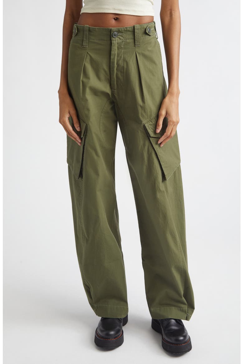Pleated Barrel Leg Cargo Pants, Main, color, OLIVE GREEN