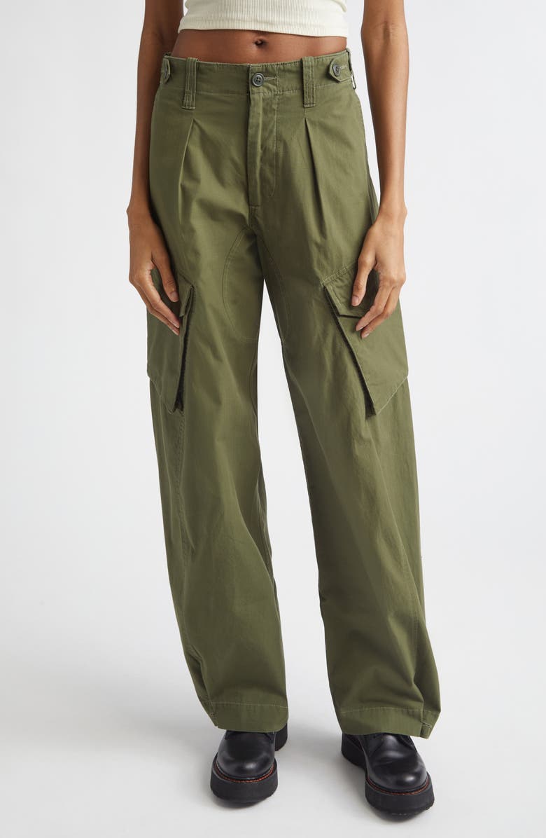 R13 Pleated Barrel Leg Cargo Pants, Main, color, Olive Green