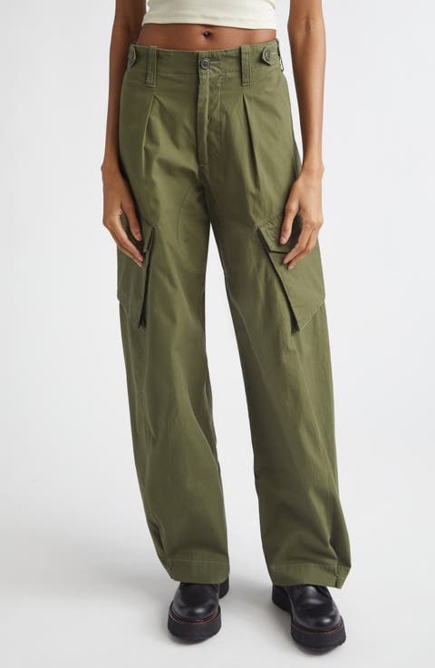 Pleated Barrel Leg Cargo Pants