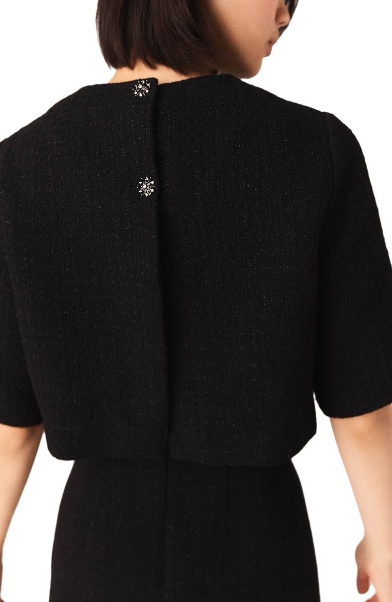 maje 2-in-1 shiny tweed dress, Alternate, color, Black