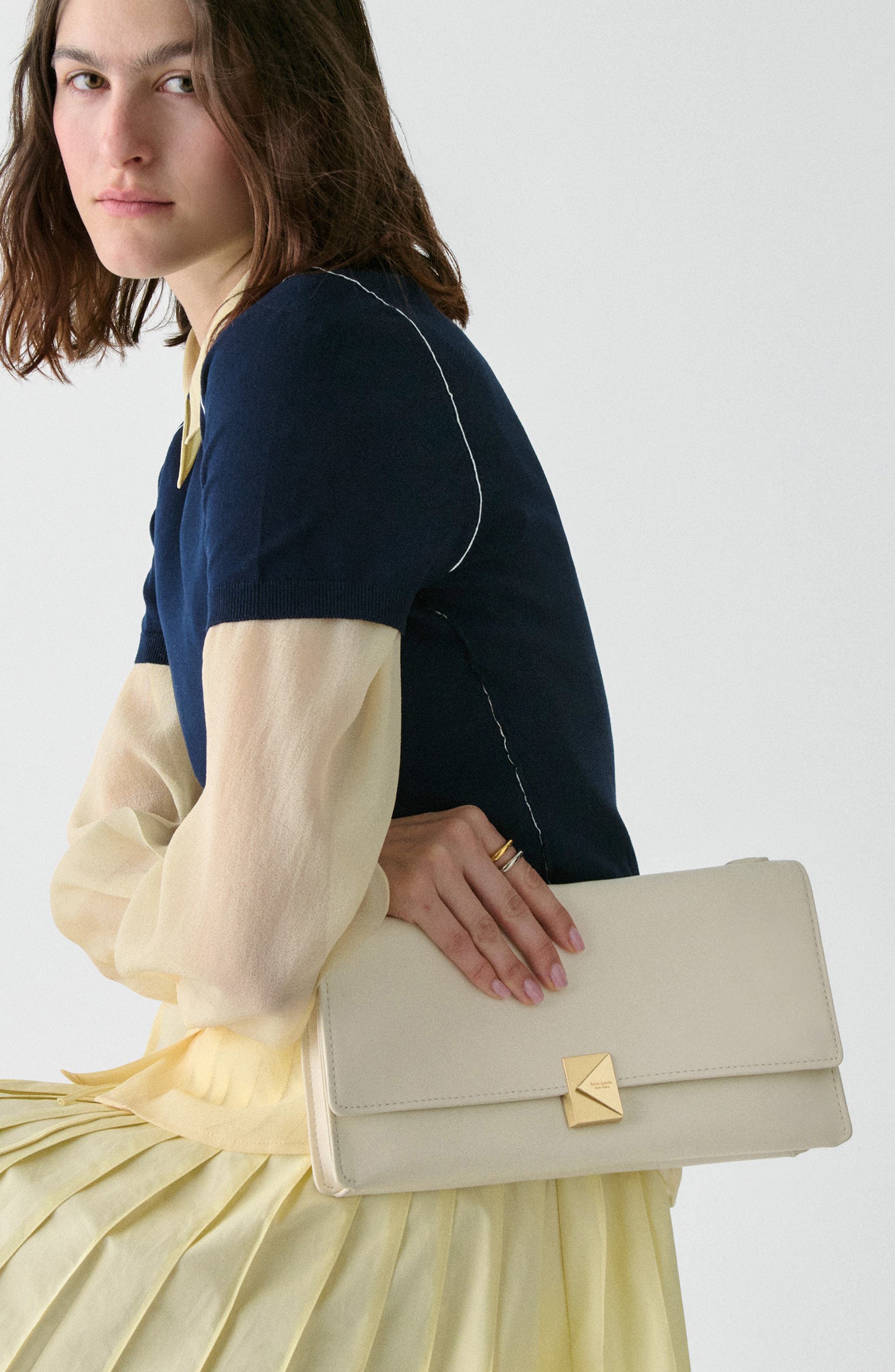 deco fine grain leather convertible chain shoulder bag, Alternate, color, CASHEW MILK
