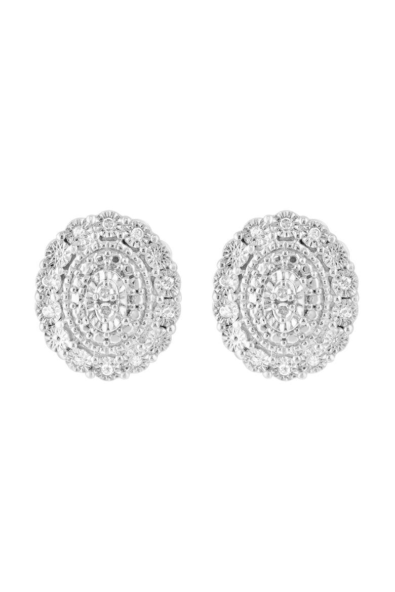 Sterling Silver Diamond Button Stud Earrings, Main, color, SILVER