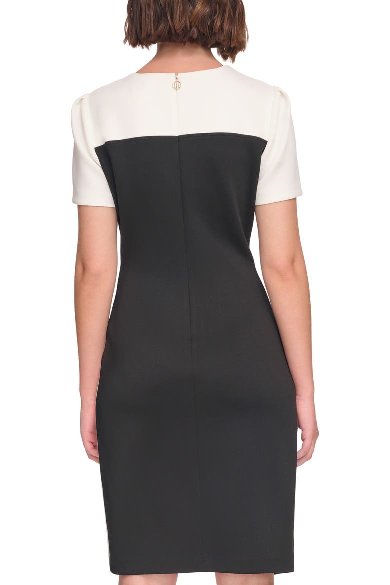 Asymmetric Scuba Sheath Dress, Alternate, color, BLACK/ IVORY